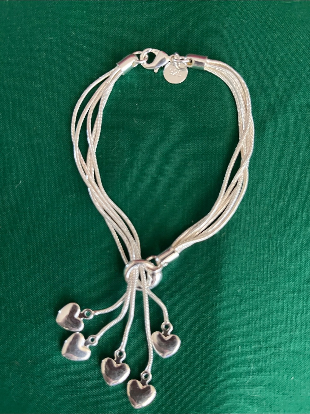 925 Sterling Silver Multi-Strand Heart Dangle Bracelet - Silver